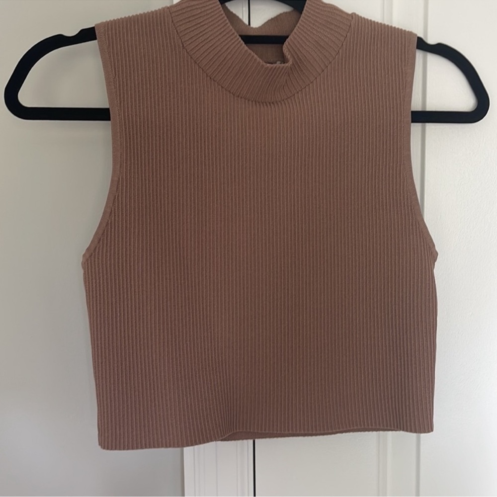 Babaton Aritzia Ribbed Mock Neck Tank Mauve Cropped Women’s M